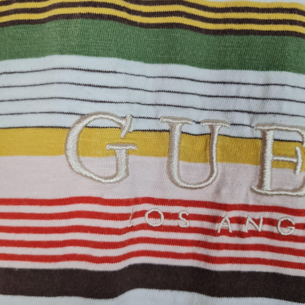 Guess Originals Shirt Mens Medium Multicolor Striped Logo Crewneck Tee T-Shirt - Picture 6 of 15